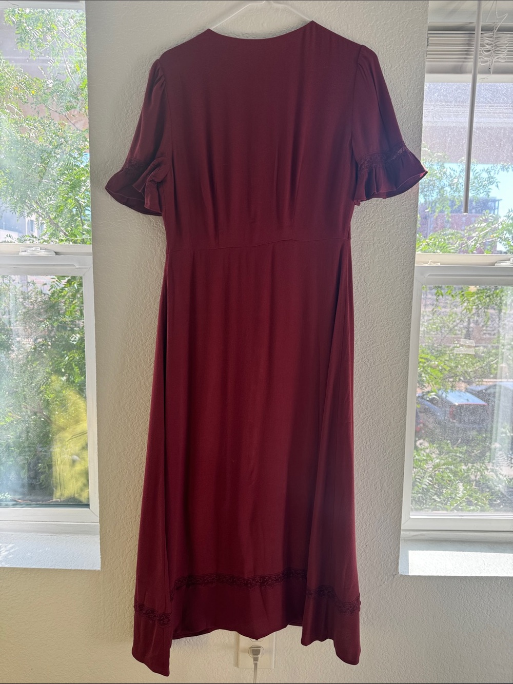 Quince Wine Red Midi Button-Front Dress - Picture 6 of 6